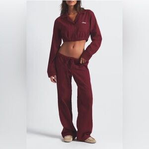 SKIMS Elevated Flannel Crop Pajama Set Merlot NWT Size Large